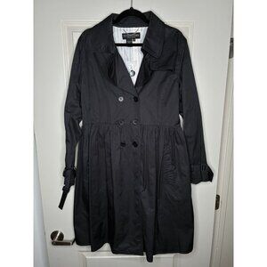 J Peterman NWOT Double Breasted Peplum Long Trench Coat Belted Black Medium